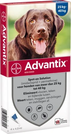 Advantix Spot-on 400 Anti Vlooien- En Tekenmiddel 4 Pipetten 25 - 40 Kg